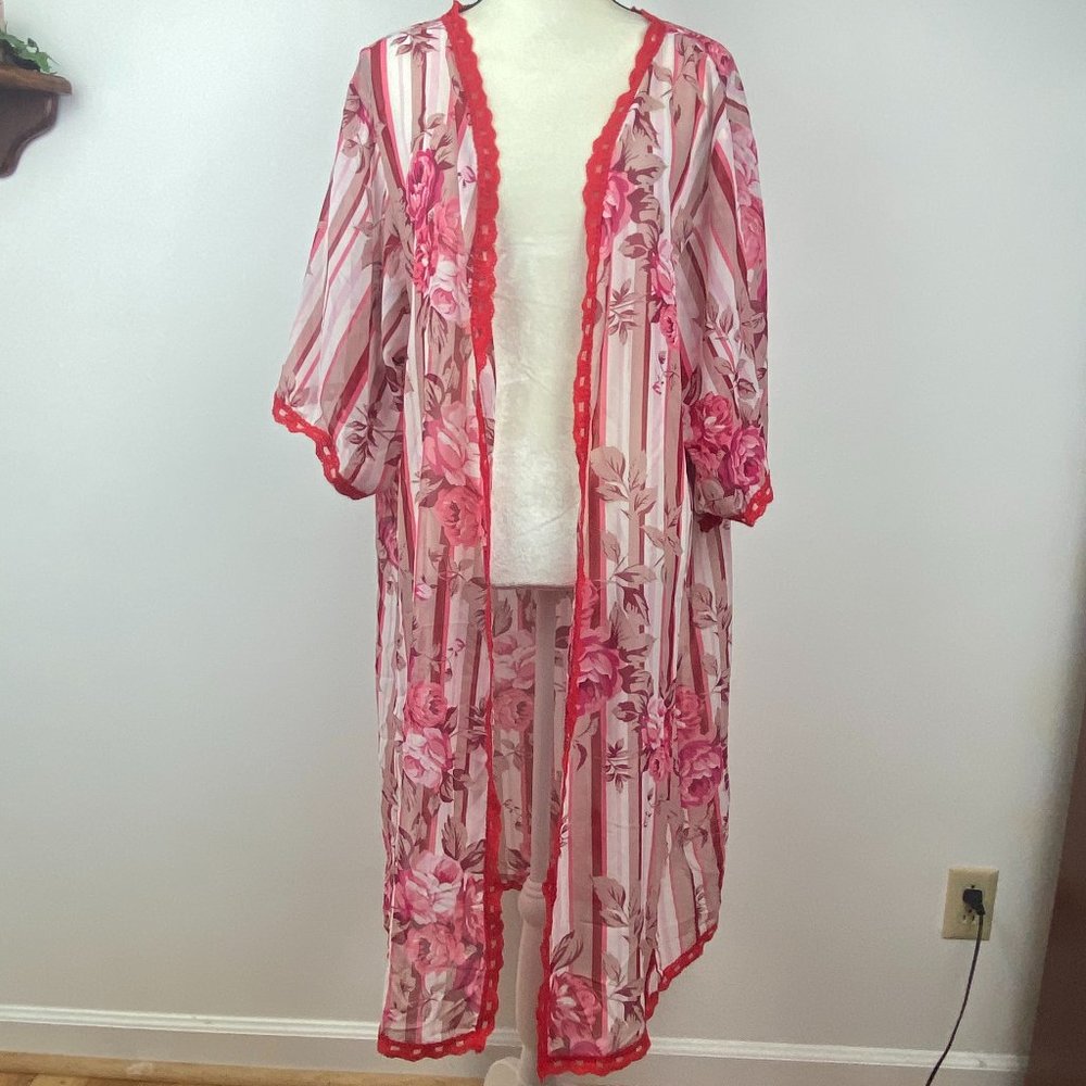 Lularoe Striped Floral Print Kimono